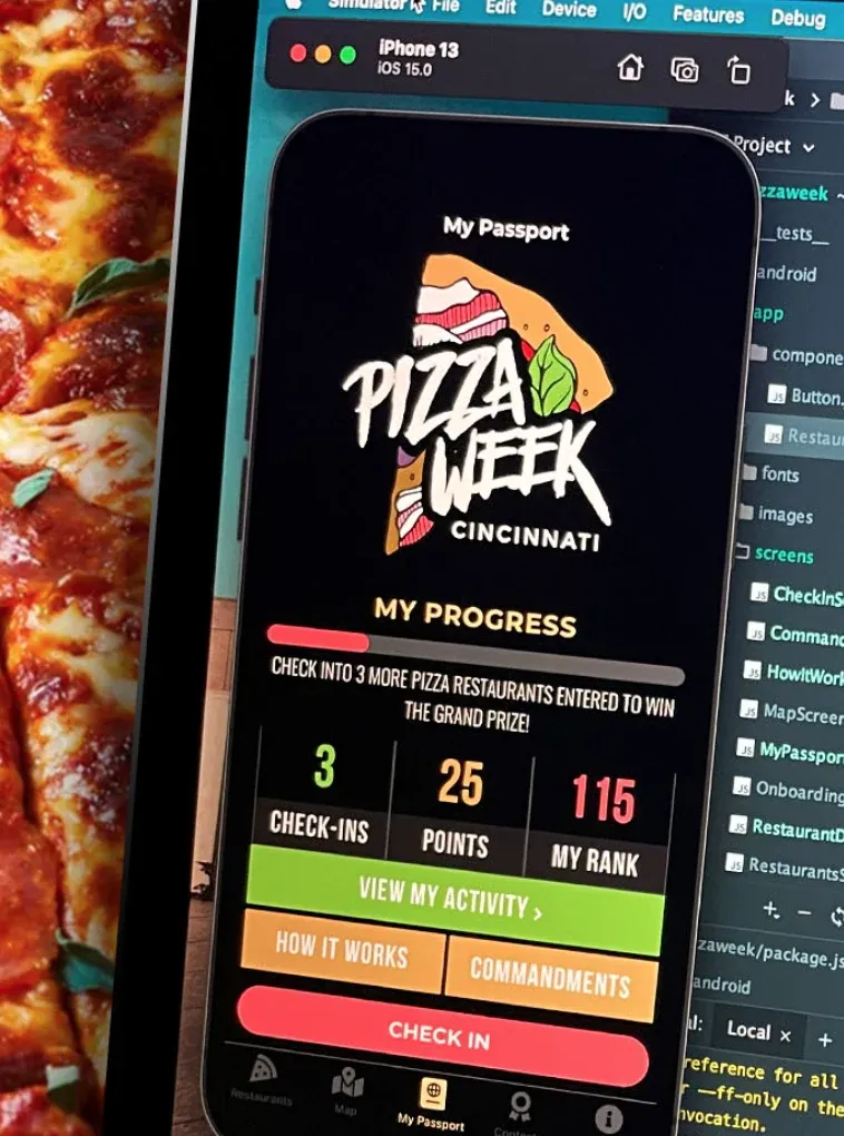 The Cincinnati Pizza Week app on a phone
