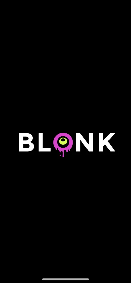 Blonk splash screen with the dripping eyeball logo