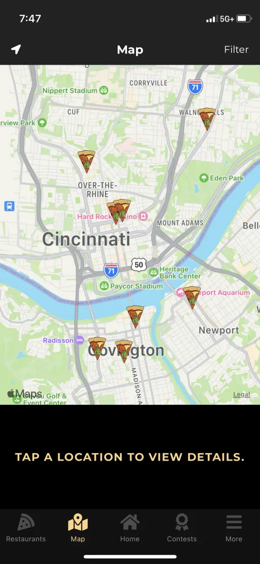 Pizza Week map of pizza joints around Cincinnati
